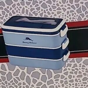Tommy Bahama Navy and Light Blue Portable Lunch 3 Compartment Bento Box